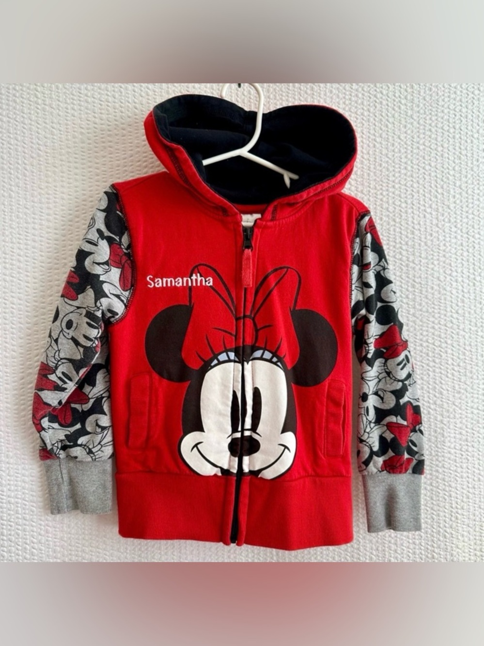 Disney Minnie Mouse Samantha Personalized Red Zip Hoodie Girls Size 4 Embroidery